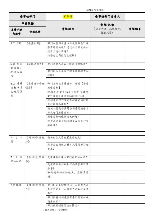ISO内部审核检查表