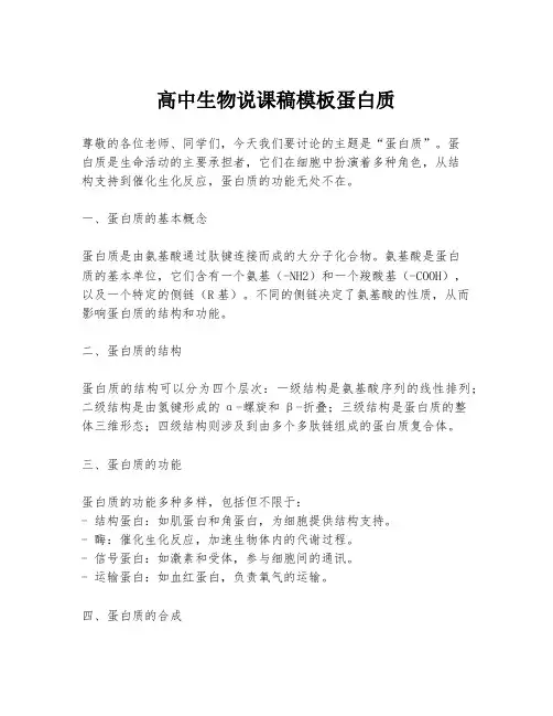 高中生物说课稿模板蛋白质