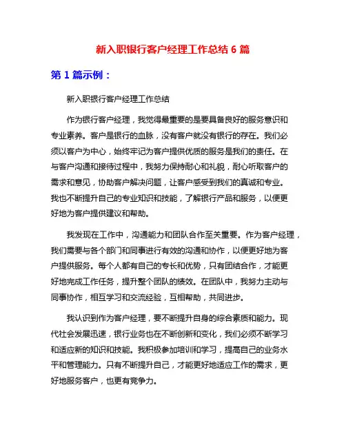 新入职银行客户经理工作总结6篇