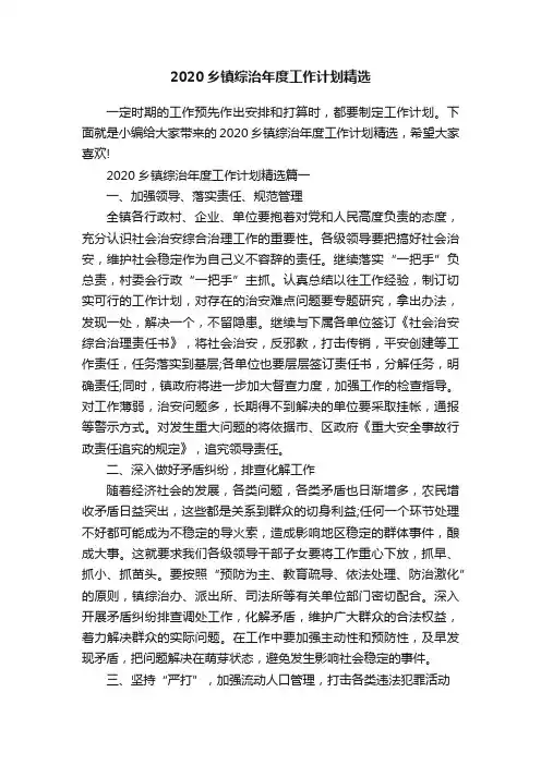 2020乡镇综治年度工作计划精选