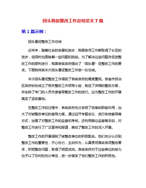 回头看促整改工作总结范文7篇