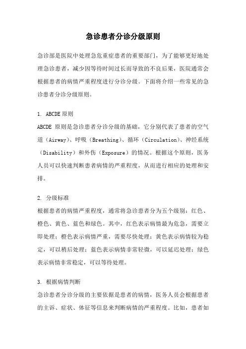 急诊患者分诊分级原则