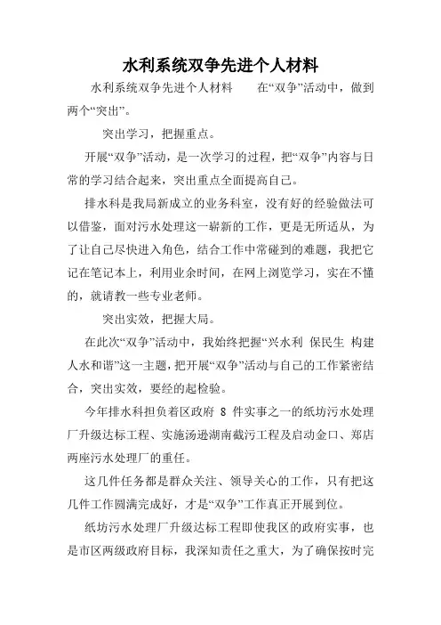 水利系统双争先进个人材料.doc