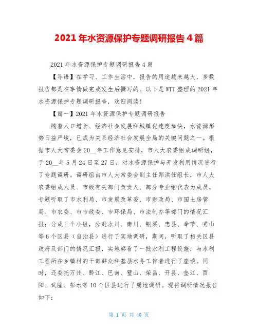2021年水资源保护专题调研报告4篇