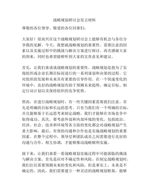 战略规划研讨会发言材料