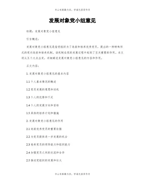 发展对象党小组意见