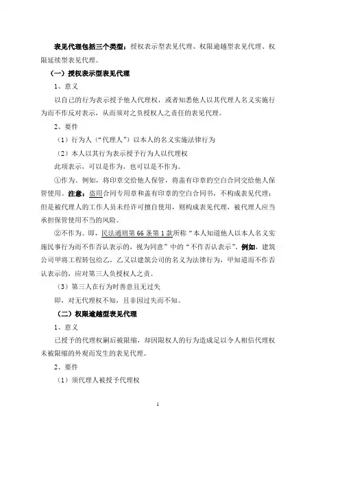 表见代理的类型、构成要件和示例
