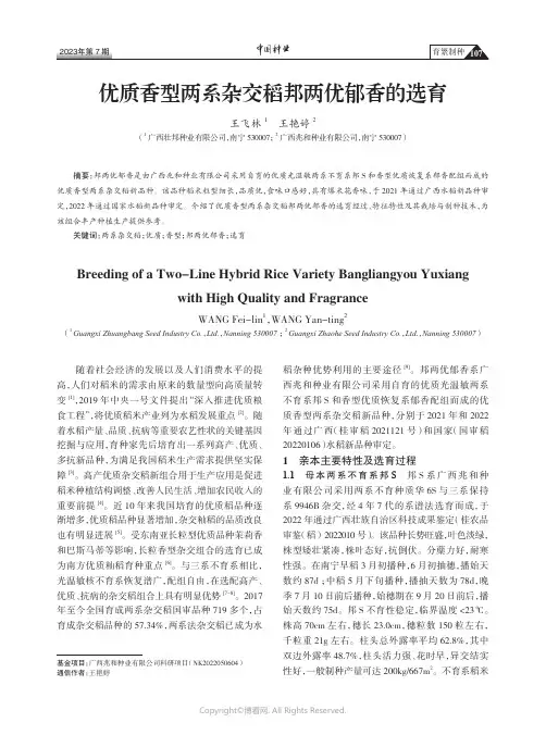 优质香型两系杂交稻邦两优郁香的选育