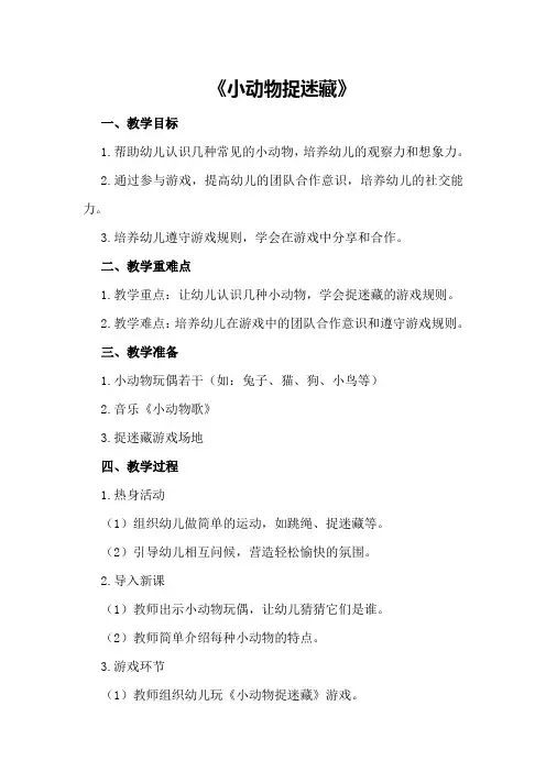 中班游戏详案教案及教学反思《小动物捉迷藏》