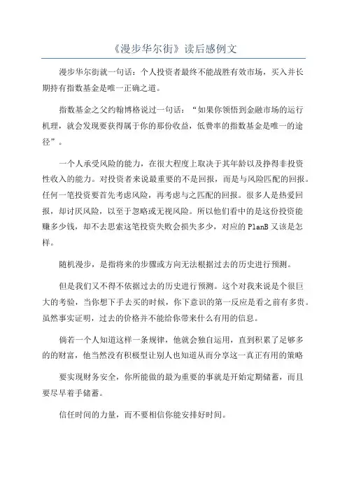 《漫步华尔街》读后感例文