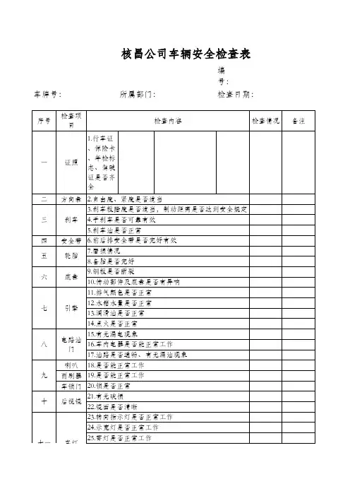 公司车辆日常月度年度通用检查表