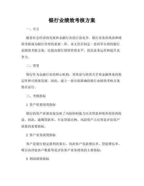 银行业绩效考核方案