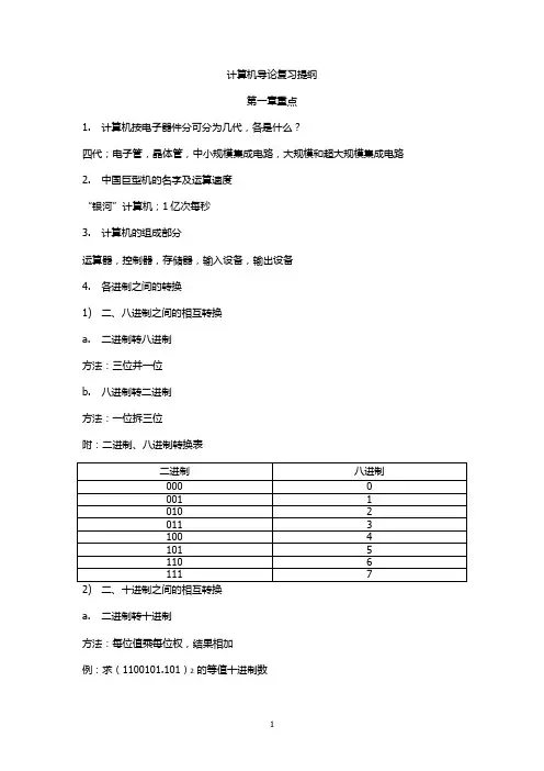 计算机导论复习提纲概要