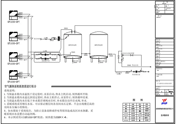 空气源热泵水系统原理图，供参考