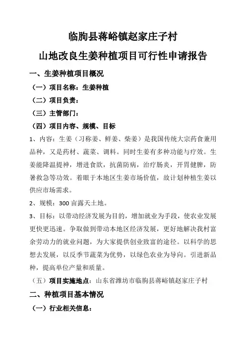生姜种植项目可行性申请报告