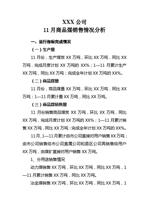 煤炭销售情况分析(月度)