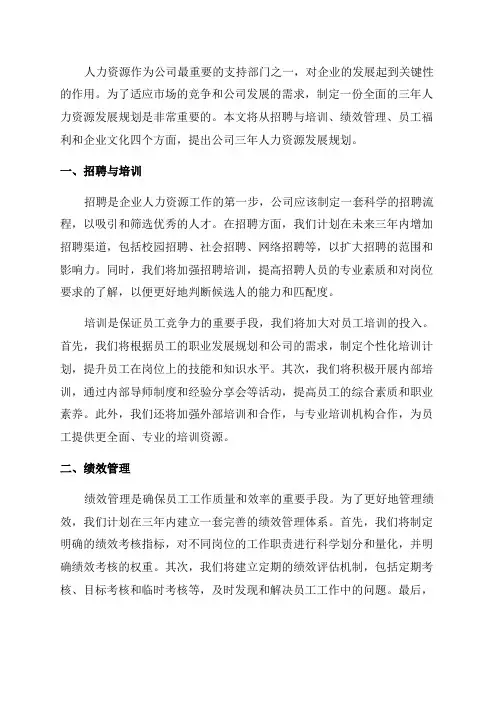 公司三年人力资源发展规划