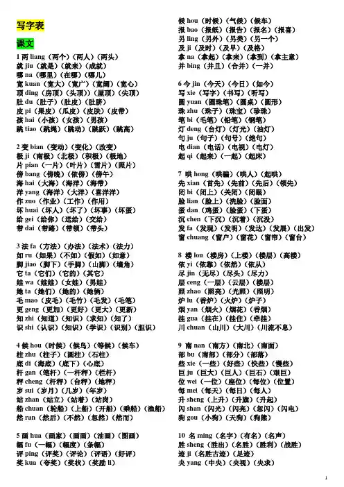 最新2017版二年级上册语文生字表组词
