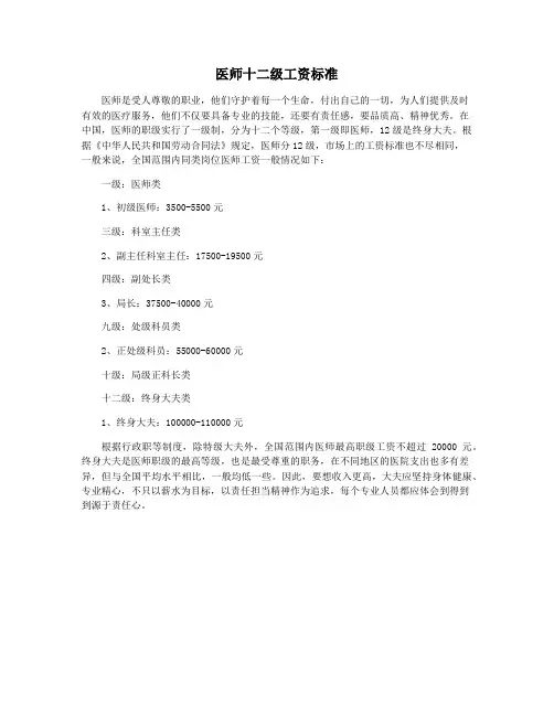 医师十二级工资标准