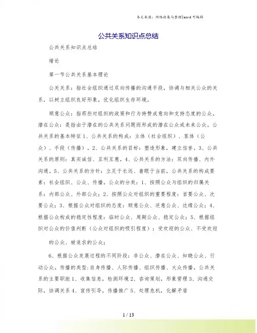 公共关系知识点总结