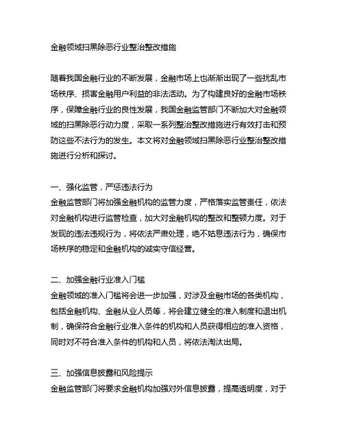 金融领域扫黑除恶行业整治整改措施