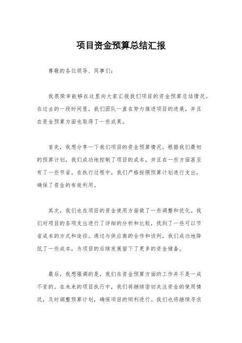 项目资金预算总结汇报