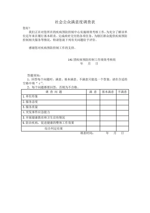 社会公众满意度调查表