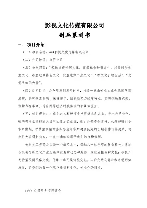影视文化传媒有限公司创业策划书精讲