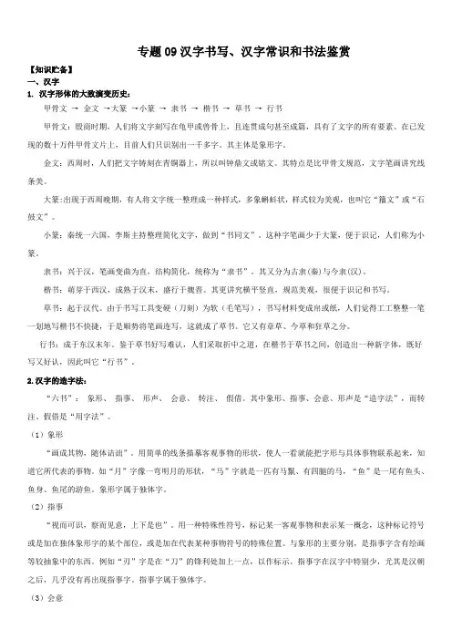 2021中考语文 专题9 汉字和书法鉴赏【含答案】