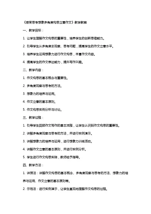 《感受思考想象多角度构思立意作文》教学教案