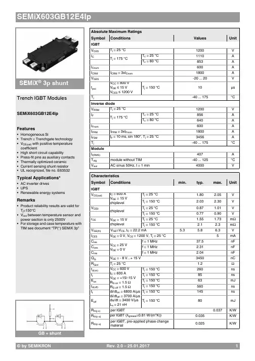 赛米控丹佛斯电子 SEMiX603GB12E4Ip 数据表