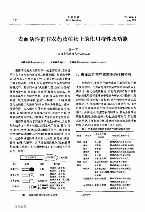 表面活性剂在农药及植物上的作用特性及功能