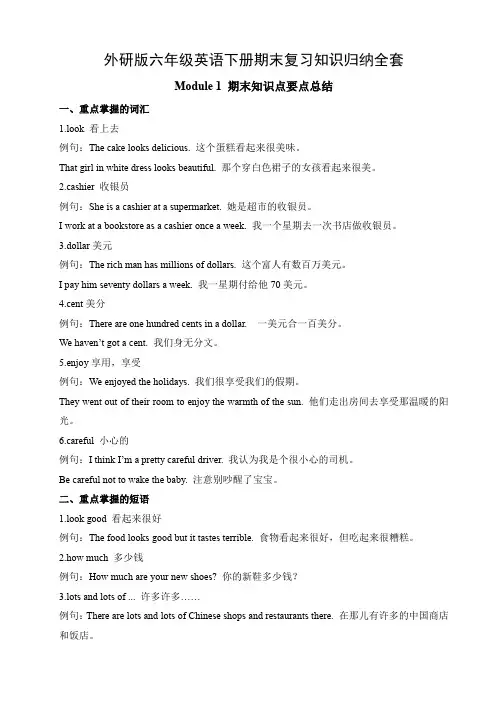 最新外研版六年级英语下册期末复习资料