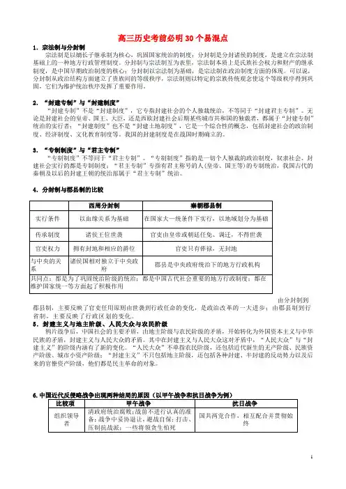 高三历史 考前必明30个易混点素材(1)