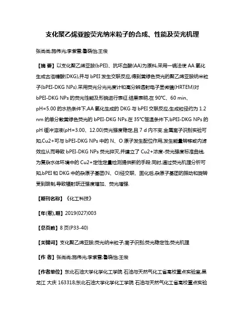 支化聚乙烯亚胺荧光纳米粒子的合成、性能及荧光机理