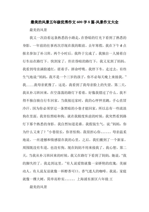 最美的风景五年级优秀作文600字8篇-风景作文大全.doc