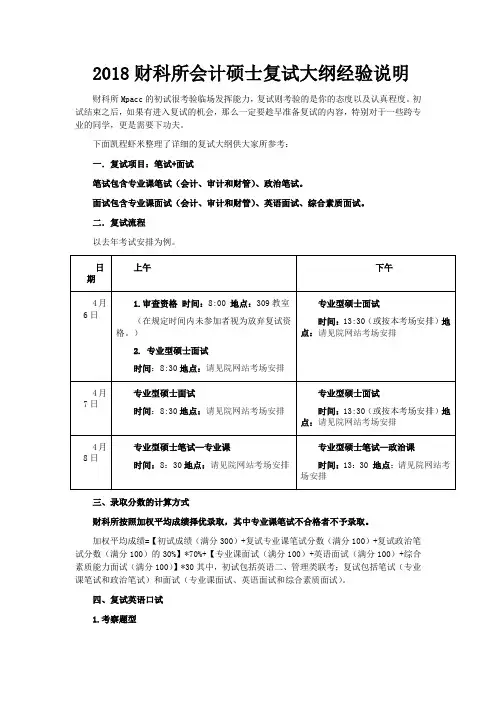 2018财科所会计硕士复试大纲经验说明
