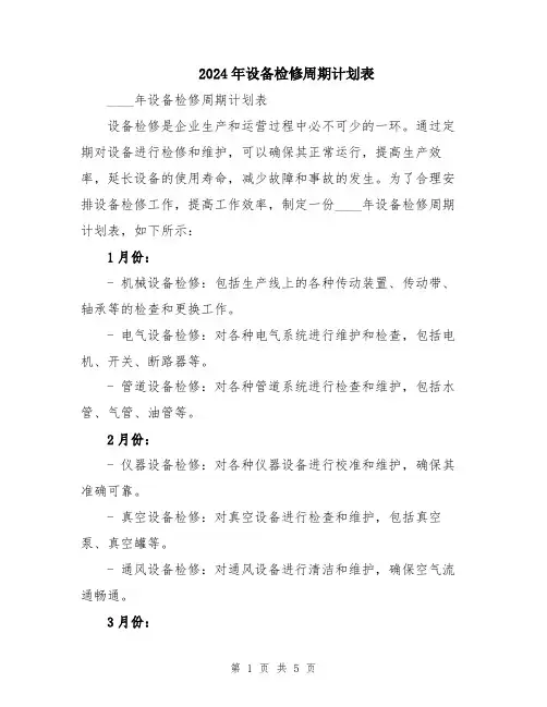 2024年设备检修周期计划表