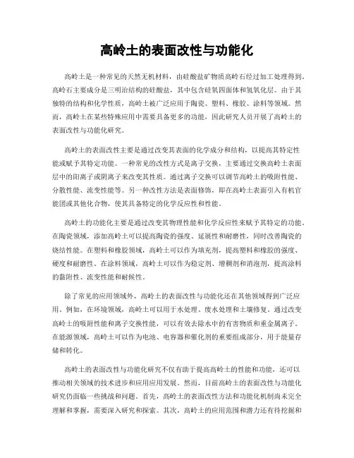 高岭土的表面改性与功能化