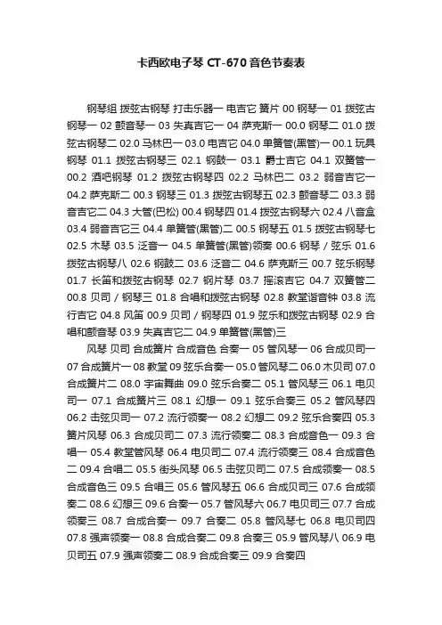 卡西欧电子琴CT-670音色节奏表