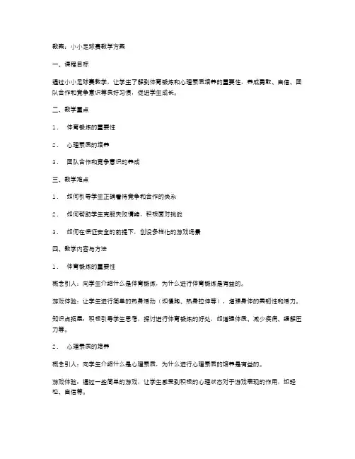 体育锻炼与心理素质培养——‘教案’小小足球赛教学方案
