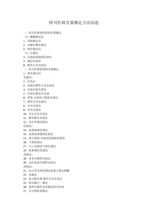 阿司匹林含量测定方法综述全