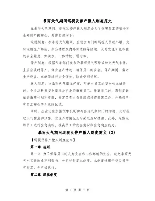 暴雨天气期间巡视及停产撤人制度范文(4篇)