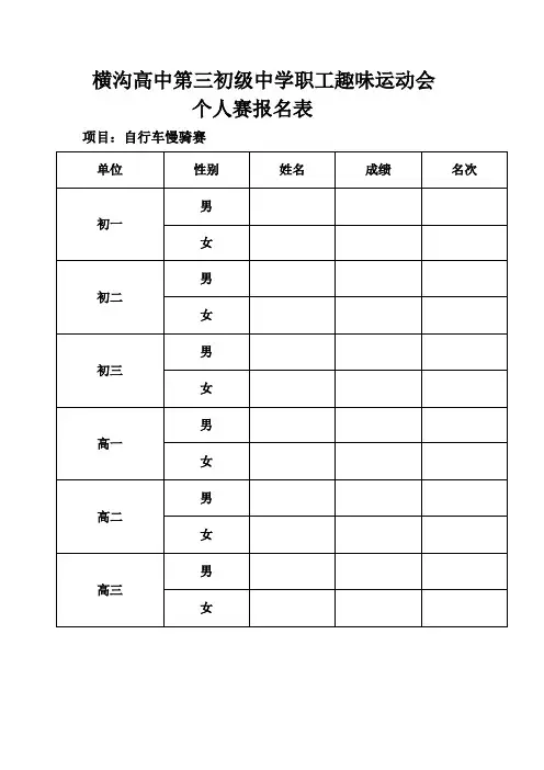 横沟高中第三初级中学职工趣味运动会报名表