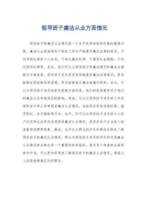 领导班子廉洁从业方面情况