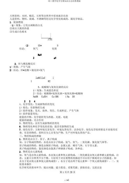 初三教学化学全册知识点总结鲁教版