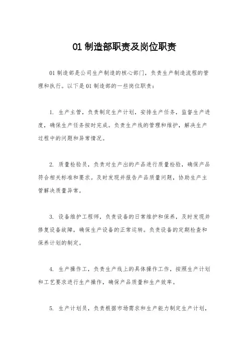 01制造部职责及岗位职责