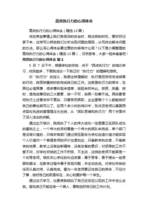 高效执行力的心得体会（精选13篇）