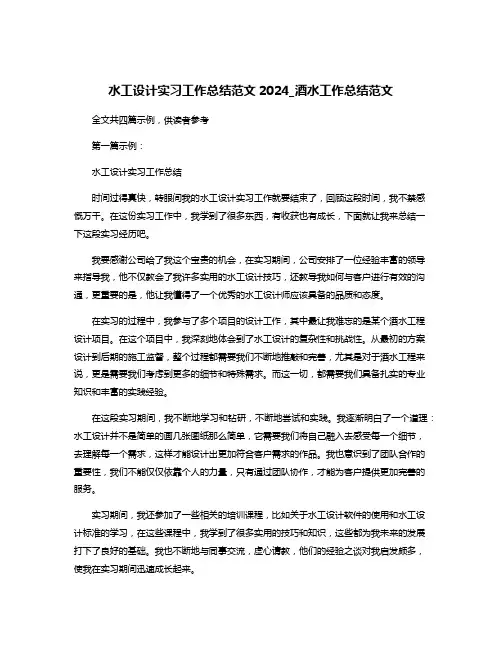 水工设计实习工作总结范文2024_酒水工作总结范文