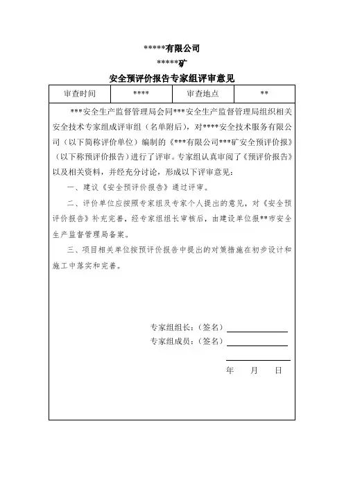 矿山建设项目安全预评价专家组意见模板